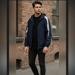 NAOT men’s sport-tek jacket in navy and white. Men’s XL